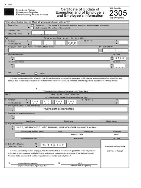 bir form 2305 online registration|2302 Bir Form .